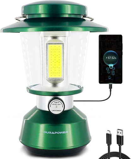 Durapower LED Camping Lantern Rechargeable, Bright 2000 Lumen, 5 Modes, 4000 mAh Power Bank, IP44 Waterproof Lantern for Hurricane, Emergency, Power Outages, Home