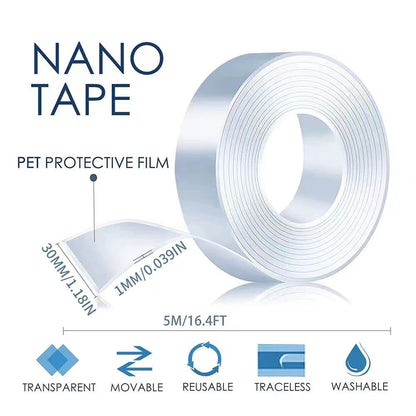 Heavy Duty Double Sided Nano Tape, 16.5FT Removable Mounting Tape, Clear Sticky Wall Tape No Residue, Multipurpose Adhesive Tape for Home Office, Poster, Picture Hanging, Indoor & Outdoor Use