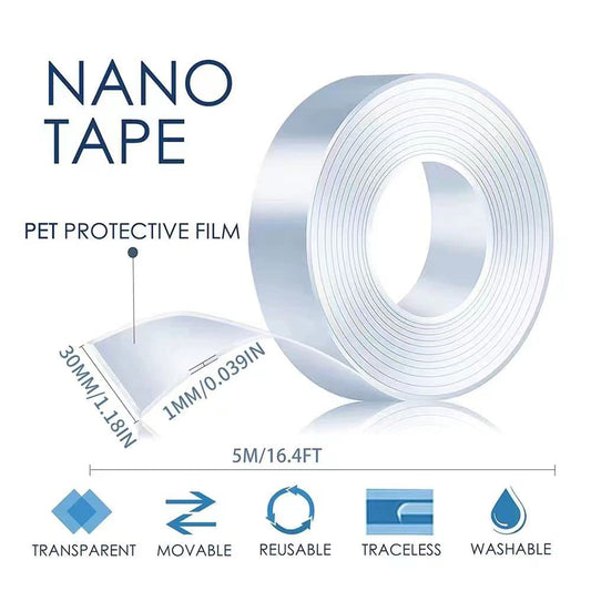 Heavy Duty Double Sided Nano Tape, 16.5FT Removable Mounting Tape, Clear Sticky Wall Tape No Residue, Multipurpose Adhesive Tape for Home Office, Poster, Picture Hanging, Indoor & Outdoor Use