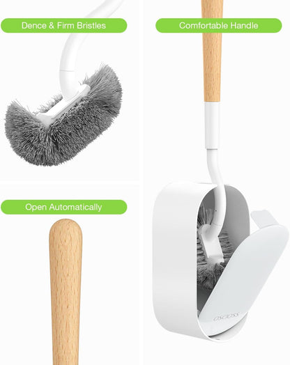 Toilet Bowl Brush and Holder, OSCIOSS Toilet Brush Set with Ergonomic Design, Compact Size, Durable Bristles, RV Toilet Brushes & Holders for Dead Corner Clean (White, 1pack)