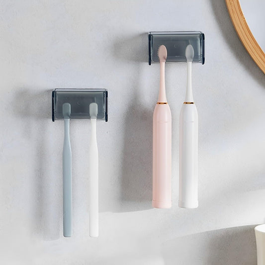 5 Slots Toothbrush Holder Wall Mount with Cover, Self Adhesive Toothbrushes Storage Organizer Perfect for Dorm Bathrooms and Shower, Holds 5 Toothbrushes. (White)