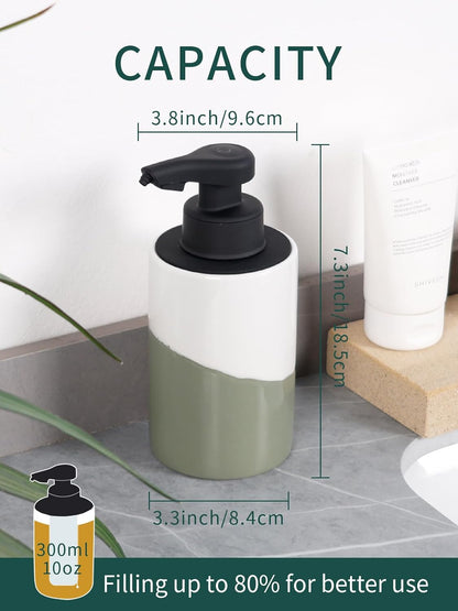 BosilunLife Automatic Soap Dispenser Ceramic Hand Free Soap Dispenser with Waterproof Pump Rechargeable Smart Electric Lotion Soap Dispenser Touchless (White-Green, Foam Pump)
