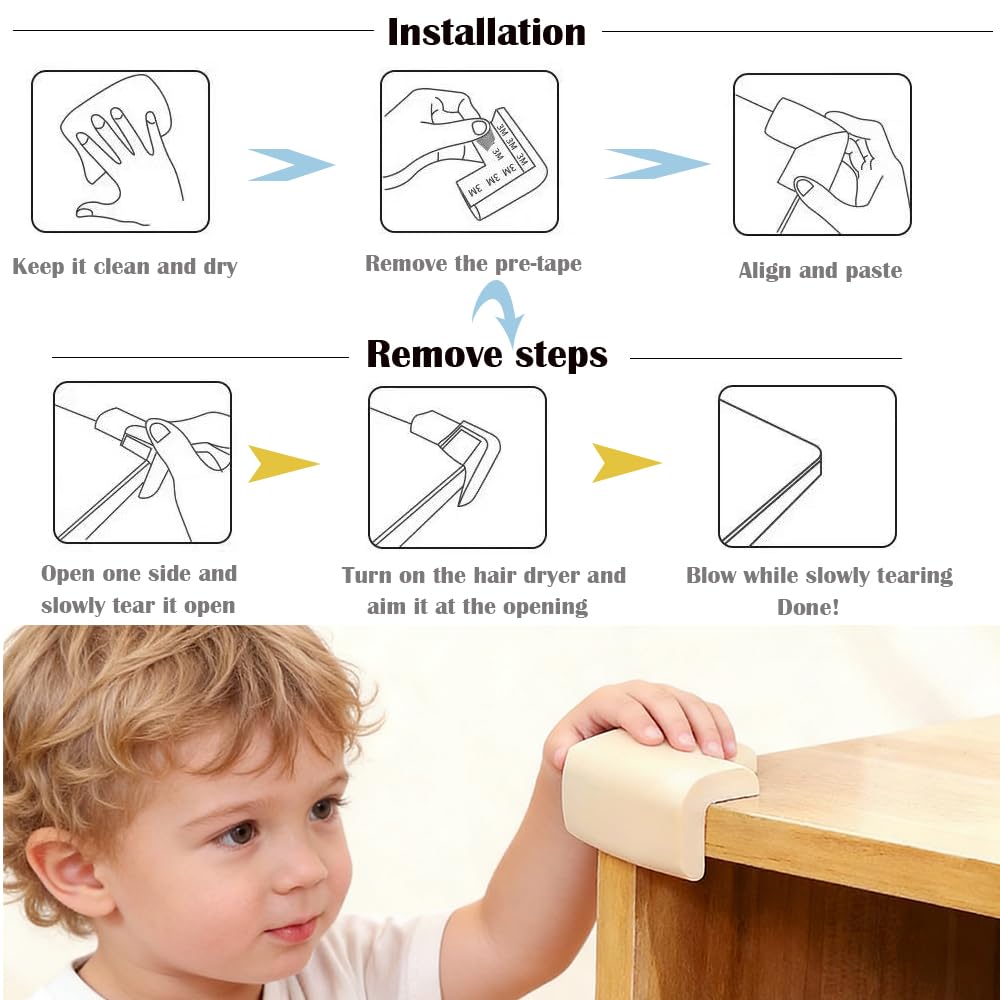 12 Pack Soft Corner Protector Baby Proofing Edge & Corner Guards, Furniture Safety Bumper for Table, Fireplace, Stair, Cabinet, (Brown)