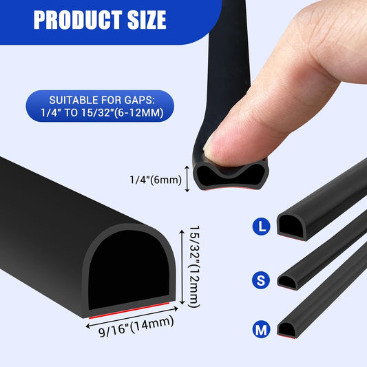 Weather Stripping Door Seal Self Adhesive Weather Strip Silicone D Shaped Door Seal Strip for Door Frame/Window Seal, 20Ft, Brown (3/8" W × 1/4" T)