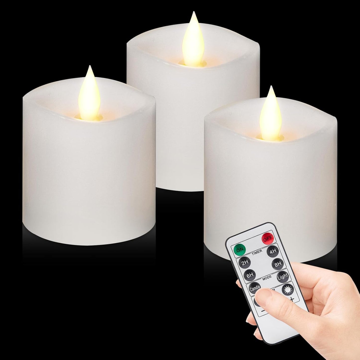 3"x4" Flickering Flameless Battery Candles with Timer, White Realistic LED Pillar Candles, Set of 2 Large Remote-Operated Candles for Home Indoor/Outdoor & Holiday Decor