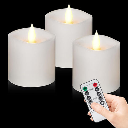 3"x4" Flickering Flameless Battery Candles with Timer, White Realistic LED Pillar Candles, Set of 2 Large Remote-Operated Candles for Home Indoor/Outdoor & Holiday Decor