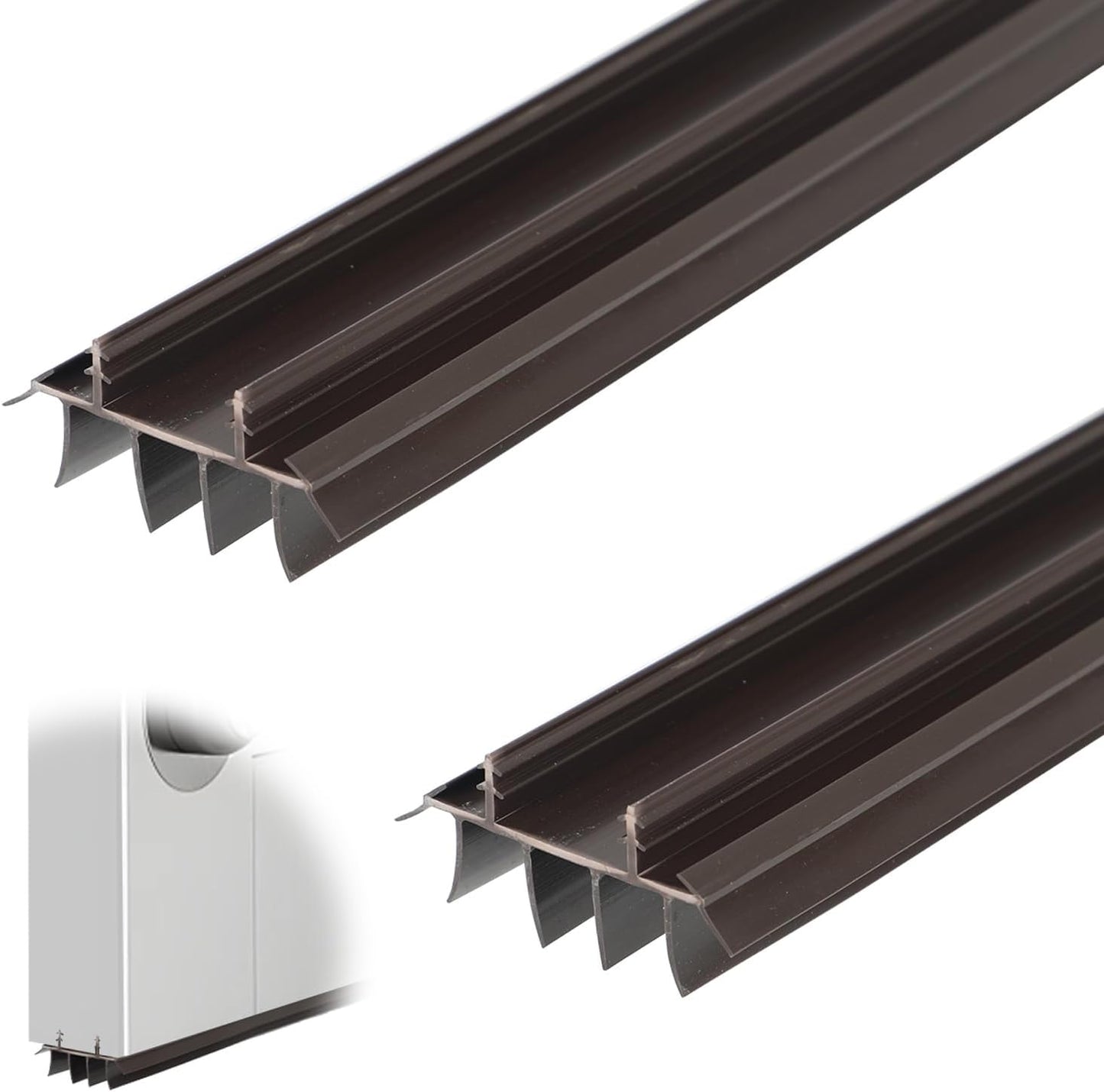 2 Pcs 36 Inch 90CM Exterior Door Sweep with Vinyl Fins, Under Door Weather Stripping Seal for Exterior Doors with Kerf Track, Replacement Bottom Door Seal Strip, Draft Stopper & Rodent Proof