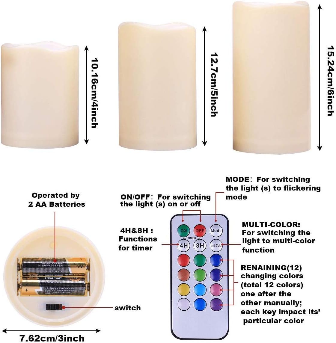 Enido Flameless Candles with Remote, 9 PC Outdoor Waterproof Battery Operated LED Pillar Candles, Flickering Electric Candles with Timer, 3" x 4" 5" 6" for Lantern, Patio, Wedding, Easter