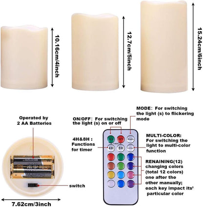 Enido Flameless Candles with Remote, 9 PC Outdoor Waterproof Battery Operated LED Pillar Candles, Flickering Electric Candles with Timer, 3" x 4" 5" 6" for Lantern, Patio, Wedding, Easter