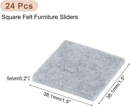 uxcell Furniture Pads, 24Pcs 1.5" - Square Self Adhesive Felt Furniture Pads, Floor Protectors for Furniture Feet Chairs Legs Hardwood Floors (Black)