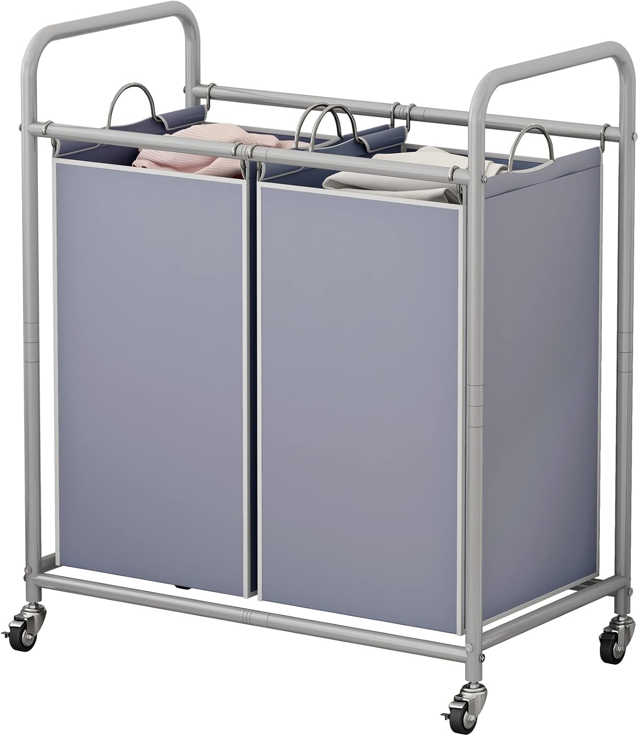 SUOERNUO Laundry Sorter Basket 2 Bag Laundry Hamper Cart with Rolling Lockable Wheels and Removable Bags Laundry Organizer Cart for Clothes Storage, Assorted