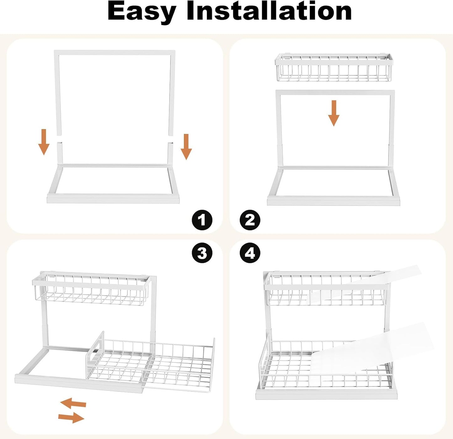 REALINN Under Sink Organizer, Pull Out Cabinet Organizer, 2 Tier Metal Slide Out Shelf with L Shaped Design for Kitchen, Bathroom, Laundry, and Utility Cabinet Storage for Deep Cabinets, White, 2 Pack
