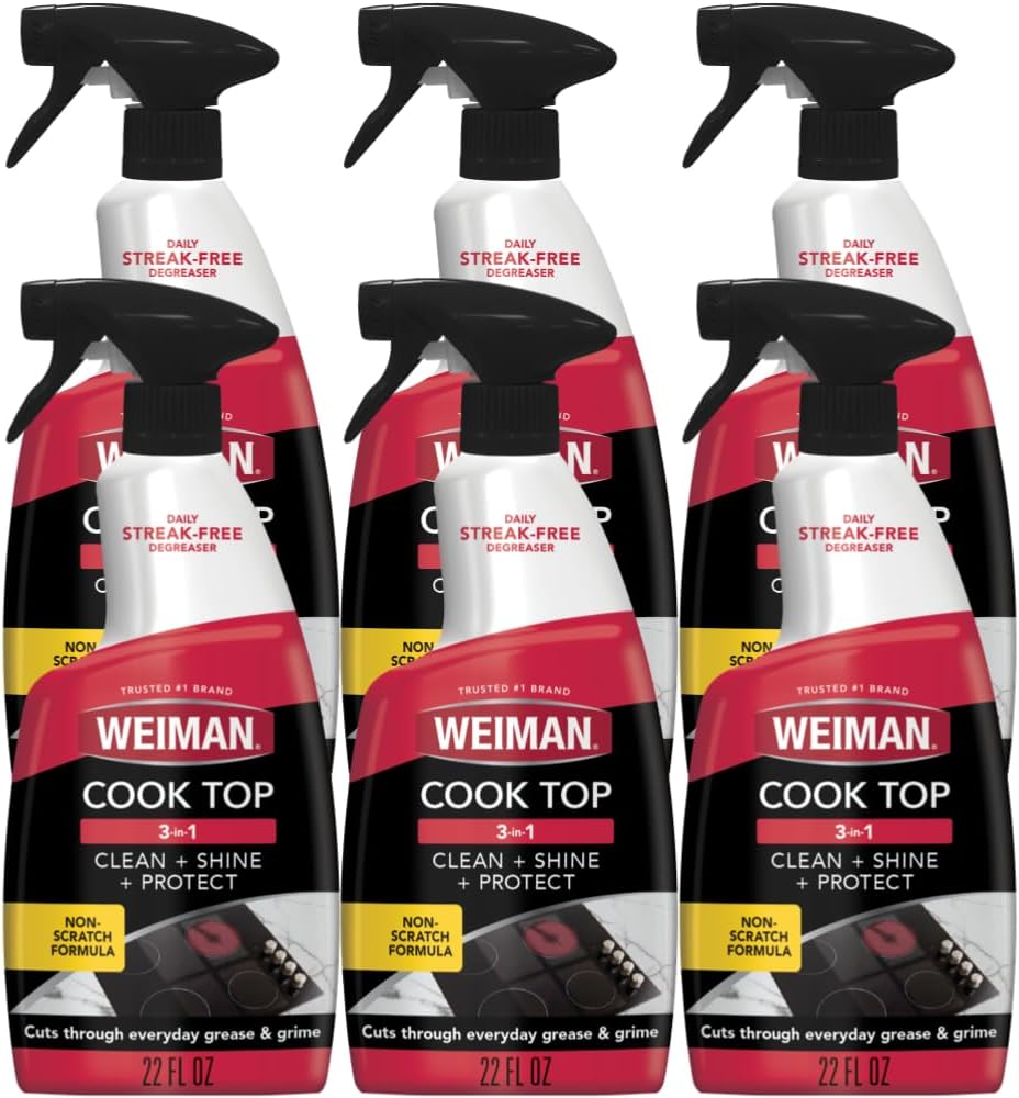 Weiman 6-Pack Cooktop Cleaning Spray – Cooktop & Oven Cleaner for Streak & Residue Free - Non-Abrasive Degreaser Safe for Glass & Ceramic