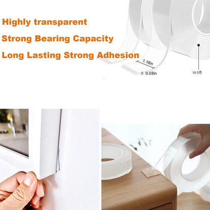 HAOT 2 Rolls Nano Double Sided Adhesive Tape, Multipurpose Tape Washable Strong Wall Tape Removable Transparent Sticky Tape for Home and Office 1.18inch x 16.5ft x 0.08inch