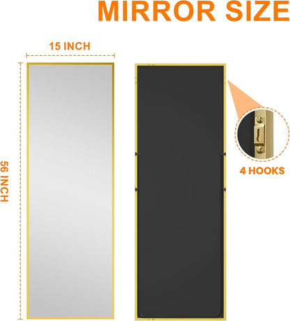 TRAHOME Full Length Floor Mirror 56"x15", Standing Mirror with Aluminum Frame, Large Body Mirror for Bedroom, Living Room and Bathroom, Black