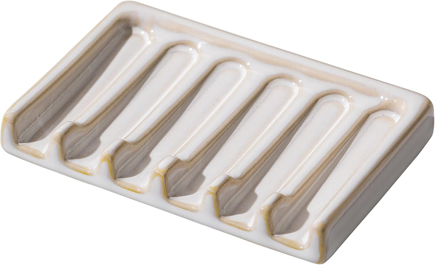 Tanew Self Draining Premium Ceramic Soap Dish, Bar Waterfall Soap Dish, Shower Soap Holder Sponge Holder Soap Tray Savers for Bathroom, Shower, Kitchen, Sink and Countertop