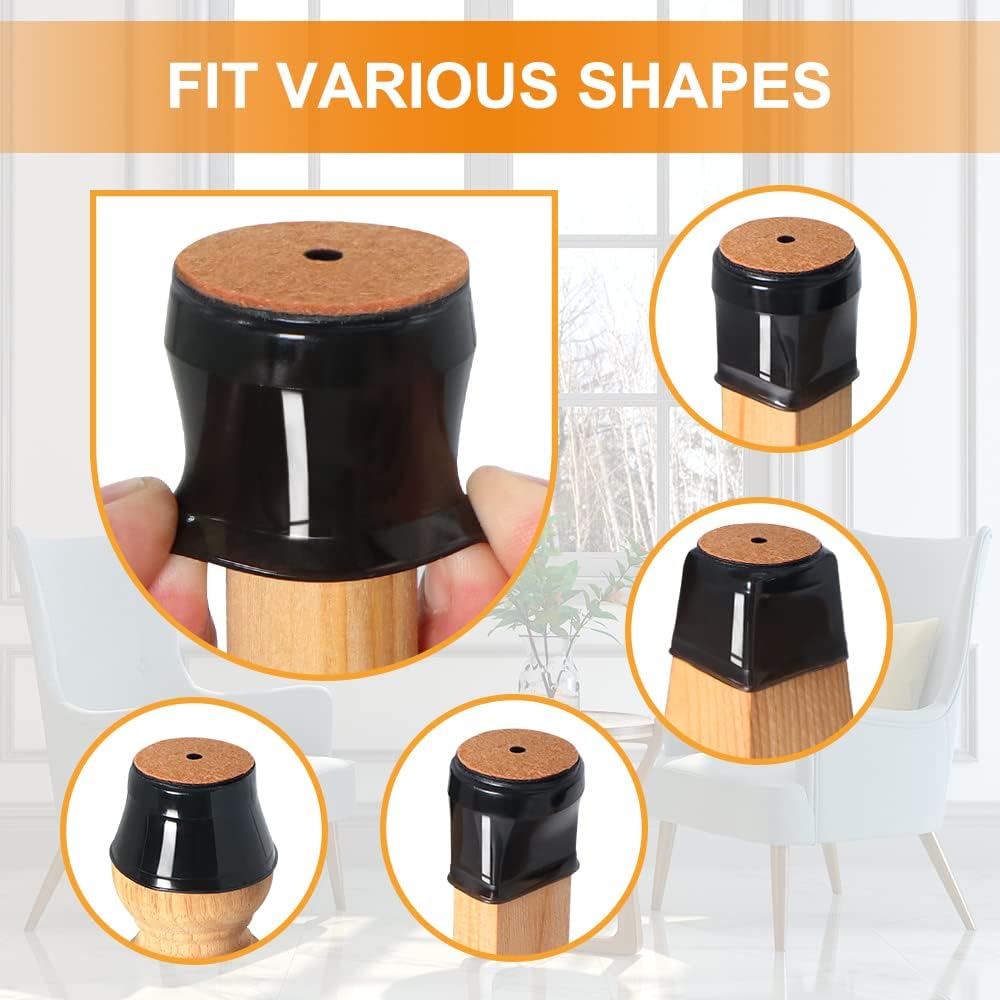 VIUME 24 Pcs Chair Leg Floor Protectors for Hardwood Floors Silicone Covers Felt Pads Furniture Leg Caps Anti-Scratch Reduce Noise Fit (1-5/16" to 2")