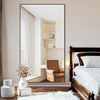 VooBang Mirror Full Length - 21" x 57" Floor Mirror with Stand, Aluminum Alloy Frame Full Body Mirror, Standing Hanging or Leaning Against Wall for Bedroom and Living Room, Black