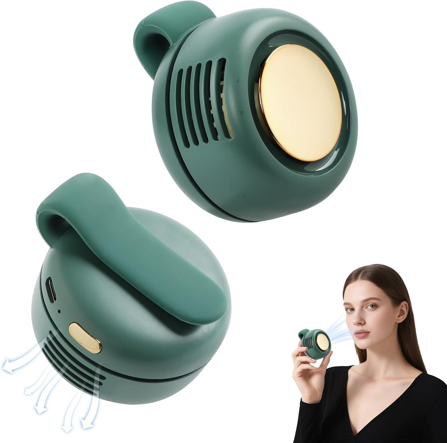 Portable Silent Mini Bladeless Fan Clip On,3 Speeds Clip-On Fans For Shirt,Small Clips Fanmini Whirlwind Fans For Waist Clips Suitable For Outdoor & Travel & Office (Green)