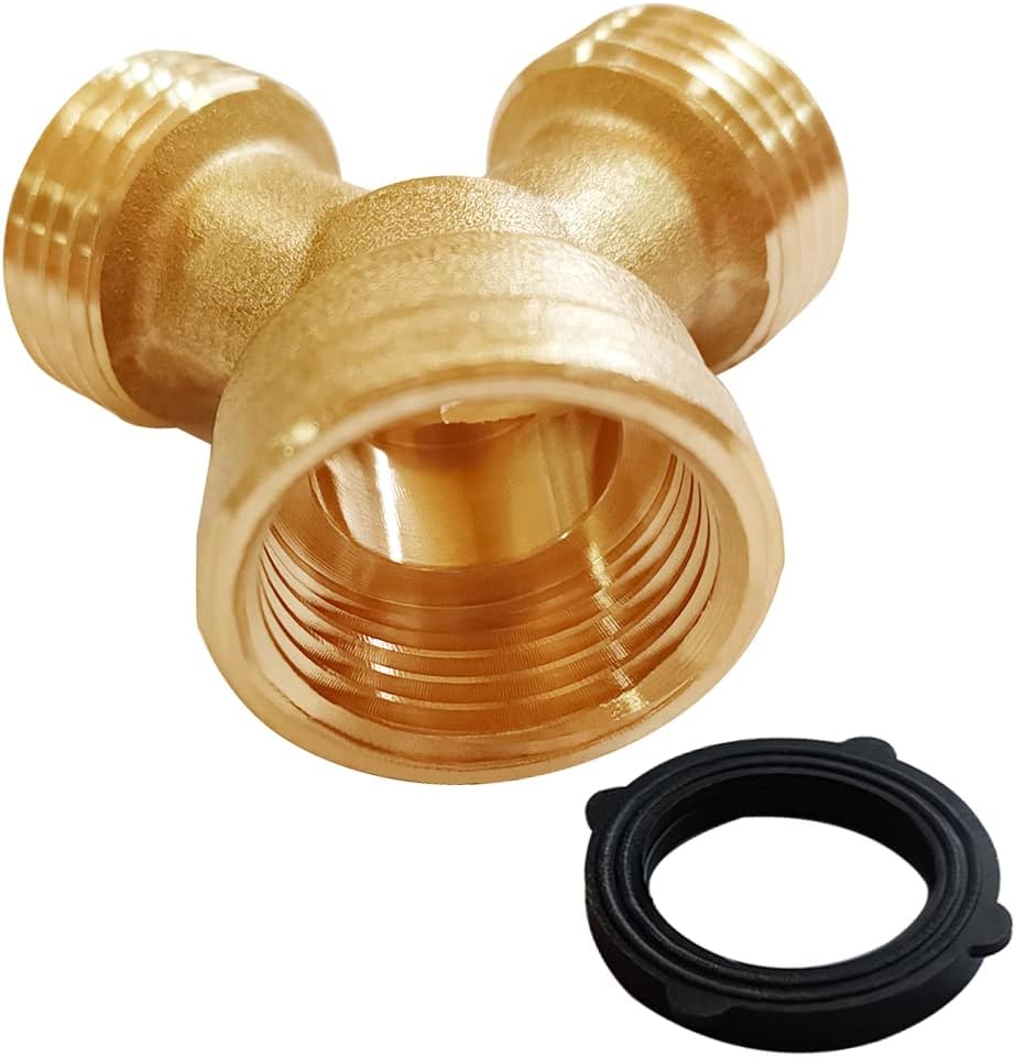 Uenede 2PCS Garden Hose Splitter Brass 3/4" GHT Thread Heavy Duty 2 Way Y Connector with Washers Garden Hose Adapter for Backyard Water Tap, Outlet, & Spigot