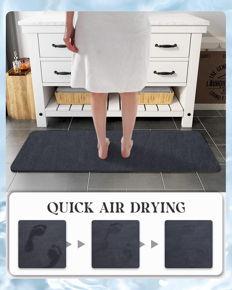 MontVoo -Bath Mat-Rubber Backing Non SlipThin Bathroom Rugs Fit Under Door- Quick Dry Absorbent Faux Suede Surface Grey Bathroom Floor Mats-Shower Rug for in Front of Bathtub Shower Gray 16x24