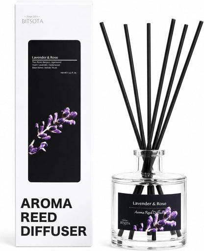 Reed Diffuser Set, Lavender & Rose 3.52 oz (100ml) Scented Diffuser with Sticks Home Fragrance Reed Diffuser for Bathroom Shelf Decor, Ideal Gift for Woman