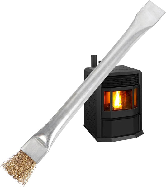 Professional Steel Wire Brush for Pellet Stove Cleaning, Steel Brush with Scraper, Metal Long Handle,Suitable for Removing residues (Pack of 2)