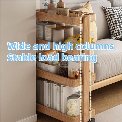 Tea Cart, Storage Rack, Rolling Cart with 4 Tiered Storage, Storage Cart with Universal Wheels and Heightened and Widened Columns, Utility Wood Cart for Bedrooms, Living Rooms(Beige,15.8x7.9x31.9in)