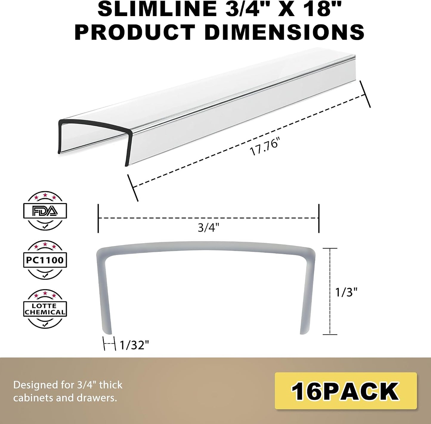 Cabinet Protectors for Kitchen Cabinets, Cabinet Door Protector Trash Drawer Protector Edge Guard, Plastic Slip on Protectors for Cabinets– 3/4" Thick, 18" Length