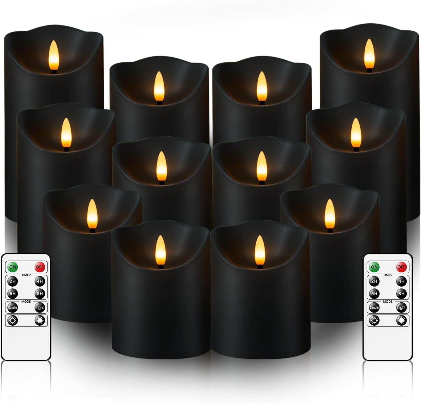 kakoya Flameless LED Candles Battery Operated with Remote and Timer,Flickering Electric Fake Plastic Pillar Candles Set of 12(D3 x H 3" 4" 5") Ivory