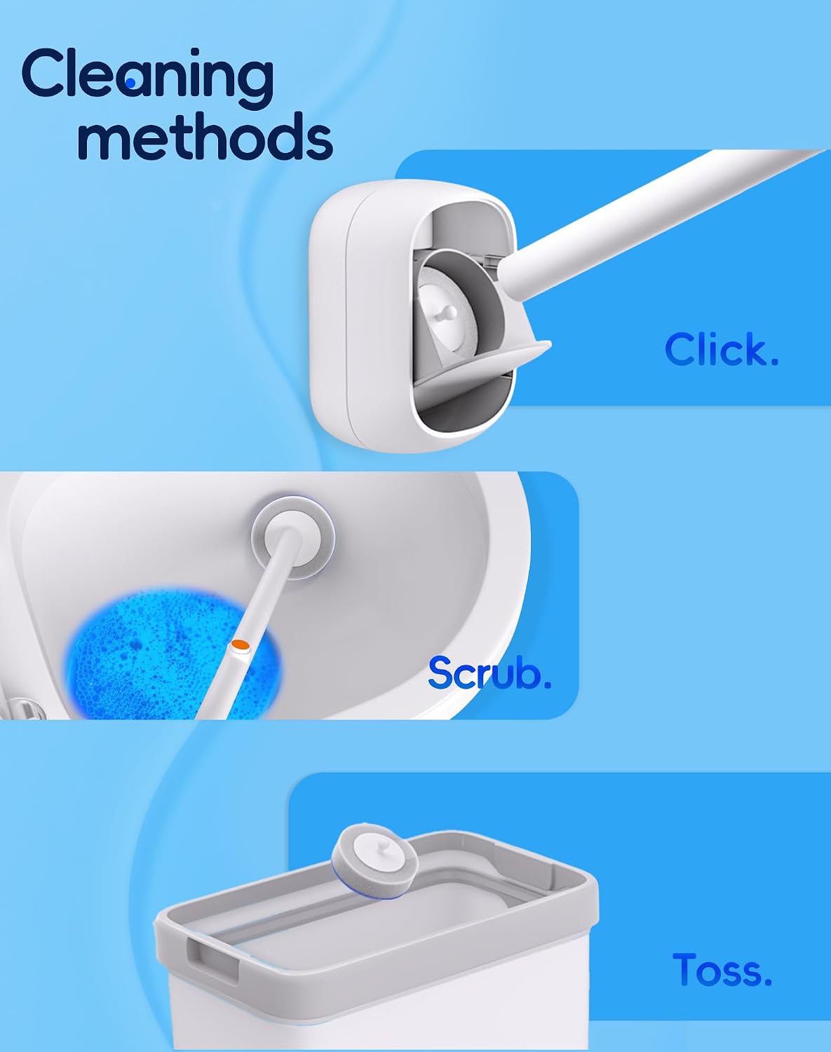 Disposable Toilet Cleaning System - Toilet Wand Kit with 36 High-Performance Refills, Wall Mounted Toilet Brush and Holder for Deep Cleaning Bathroom (2 Toilet Brush+48 Refills)