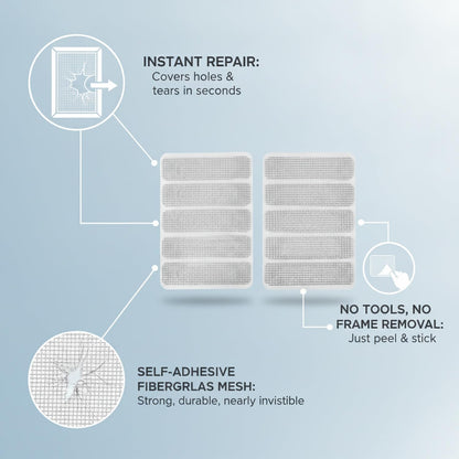 Self-Adhesive Fiberglass Screen Patch Kit for Windows and Doors, No-Frame Removal Repair, Multicolor Mesh Covers