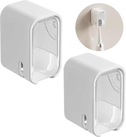 Toothbrush Holder Wall Mounted Toothbrush Holders for Bathrooms, Tooth Brush Holder for Travel and Home, Single Toothbrush Organizer with Cover for Shower 2PCS