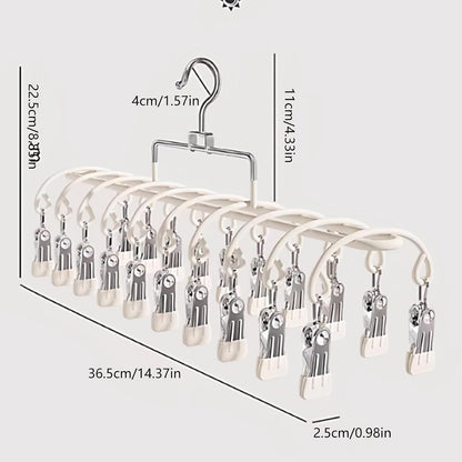 Stainless Steel Garment Hanger 20 Secure Foldable Clips Home Vacation Accessory Outdoor Portable Garment Drying Hanger