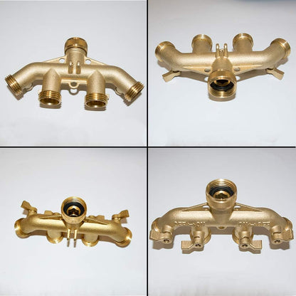 HQMPC Hose Splitter Garden Hose 3 Way Valve Brass Hose Splitter with Solid Long Handle Hose Spigot Splitter 3 Way Valve 3/4" GHT Thread