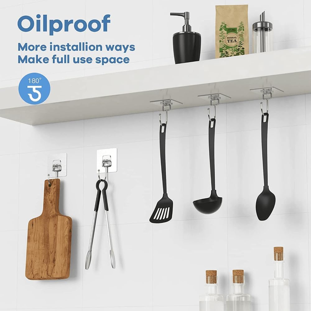 10 Packs All-Purpose Large Adhesive Hooks, Heavy Duty Hold 37 lb(Max) Wall Hooks for Hanging, Large Waterproof Stick on Hooks for Organization