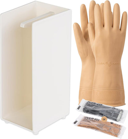 COELO Hidden Glove Drying Holder Rack (White) - Stand Organizer for Kitchen Sink Bathroom Towels Loofah Modern Countertop with 1 Complimentary Dishwashing Rubber Glove
