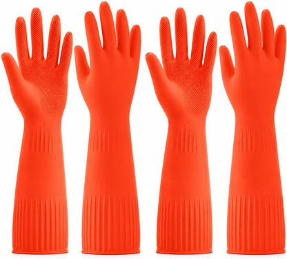 Disfore Rubber-Gloves Dishwashing Gloves for Cleaning-Kitchen - 2 Pairs Long Household Cleaning Gloves for Washing Dishes