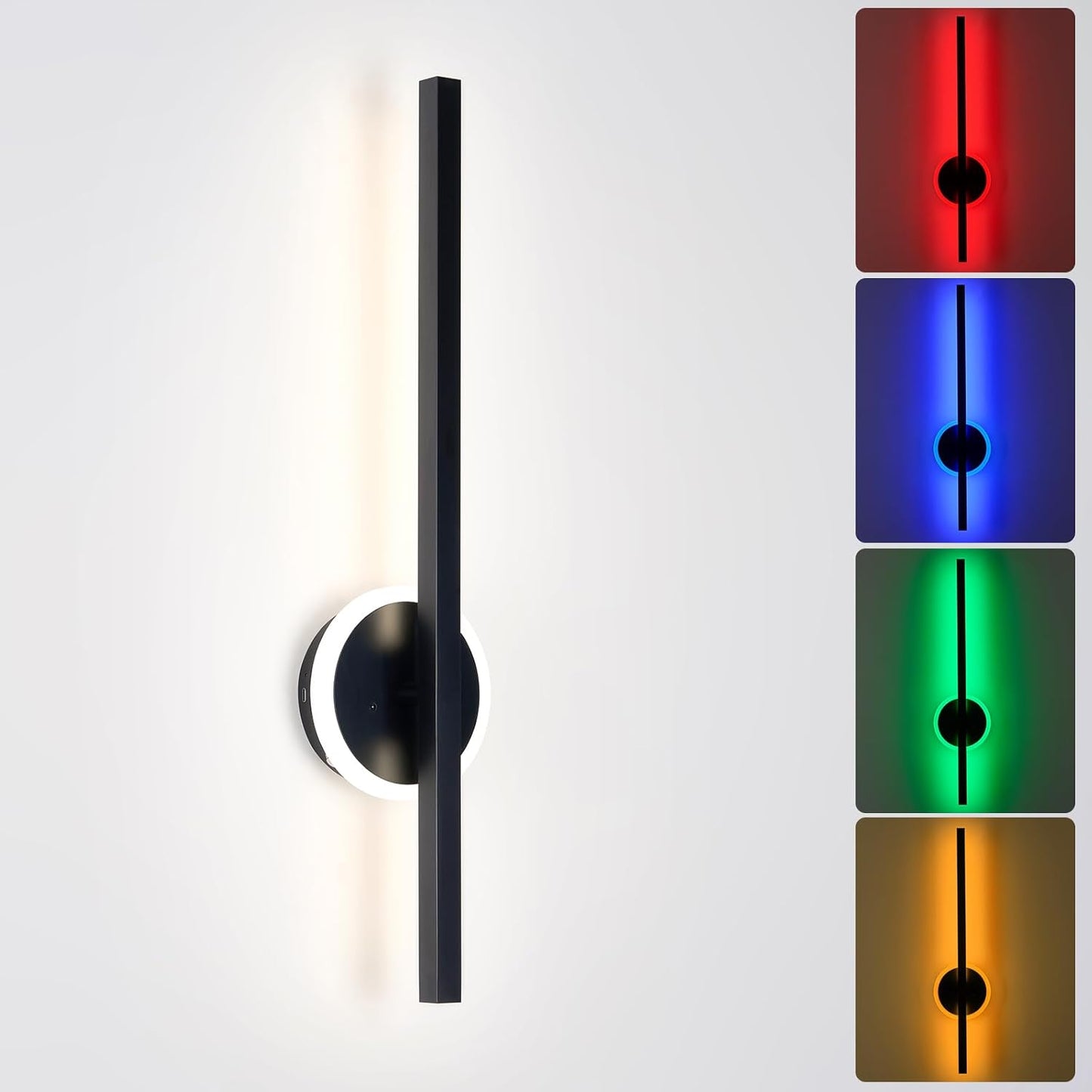 24 Inch Battery Operated Wall Sconce Set of 2, Dimmable Battery Sconces with Remote Control, 8000 mAh Rechargeable Sconces, 350° Rotate Modern LED Lights for Bedroom, Living Room, Black Gold
