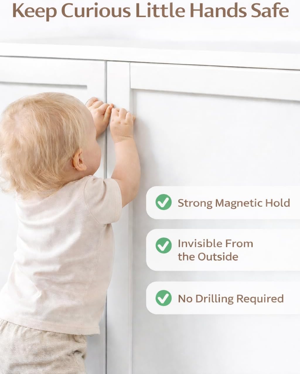 CozyCubz Magnetic Cabinet Locks - 12 Locks & 2 Keys Baby Proofing Kit, Child Safety Locks for Cabinet & Drawers, Invisible No Drill Adhesive Locks for Toddlers, Kitchen & Bathroom Safety