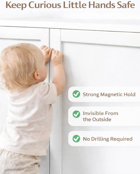 CozyCubz Magnetic Cabinet Locks - 12 Locks & 2 Keys Baby Proofing Kit, Child Safety Locks for Cabinet & Drawers, Invisible No Drill Adhesive Locks for Toddlers, Kitchen & Bathroom Safety