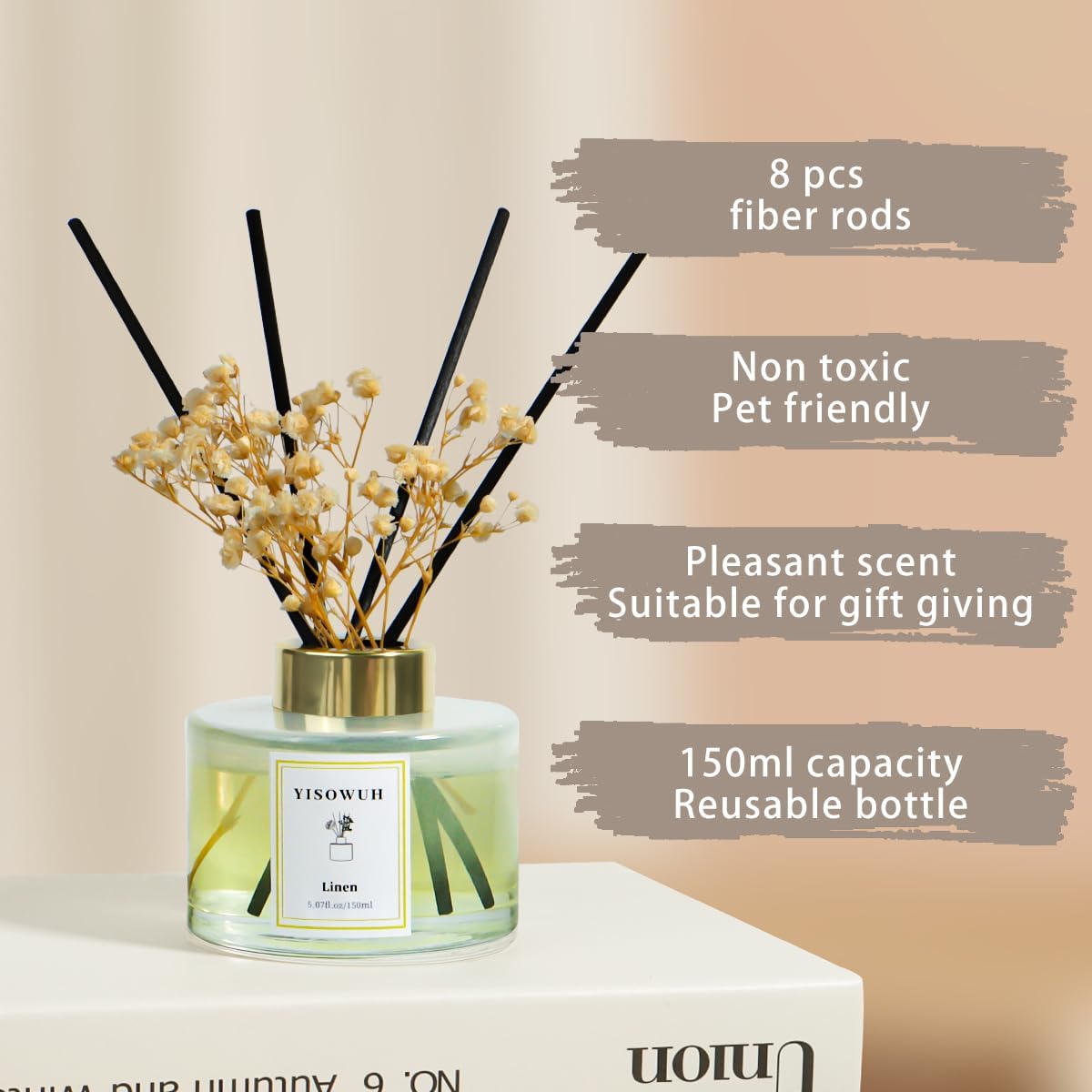 Reed Diffuser Set,5.07 fl oz (150 ml) - White Jasmine Oil Diffusers with 8 Reed Sticks,Home Fragrance Reed Diffuser for Bathroom Shelf Decor