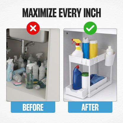 Undersink Organizer, 2-Tier Under Sink Storage Rack with Sliding Drawers for Kitchen Bathroom Cabinets, Pull Out Organizer for Pantry, Laundry Room & Closet Organization - 1 Pack, Black