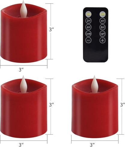 3x3 Flameless Candles with Remote Set of 2, 3 inch Battery Candles Flickering with Timer, LED Pillar Candle for Indoor/Outdoor, White