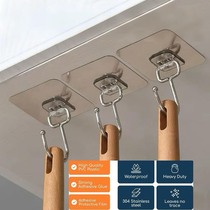 Luxe Hooks, Heavy Duty Wall Hooks, Waterproof Self Adhesive Hooks for Bathroom, Kitchen, Shower & Office, No Drill Wall Hooks for Towels, 10 Counts. (10, Transparent)