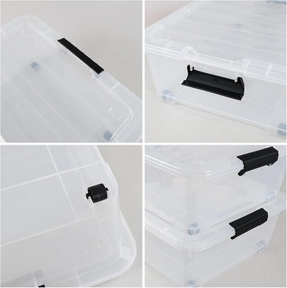 4-Pack 20 Quart Clear Under Bed Plastic Storage Bins with Wheels | Under Bed Storage Box, Locking Latch Lid, Easy-Glide Wheels, for Bedroom, Bathroom, Garage, and Office Organization