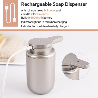 LAOPAO Automatic Foaming Soap Dispenser Plastic, Rechargeable Touchless Foam Hand Soap Dispenser for Bathroom, ABS Soap Pump for Kitchen, Water-Resistant, Xmas Gift 10oz, Plastic (NOT Metal)