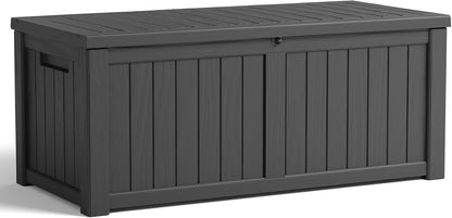 PatioZen 100 Gallon Resin Deck Box, Lockable Patio Outdoor Storage Box for Furniture, Garden Tools and Tools Storage, Waterproof Outside Storage Boxes - Black