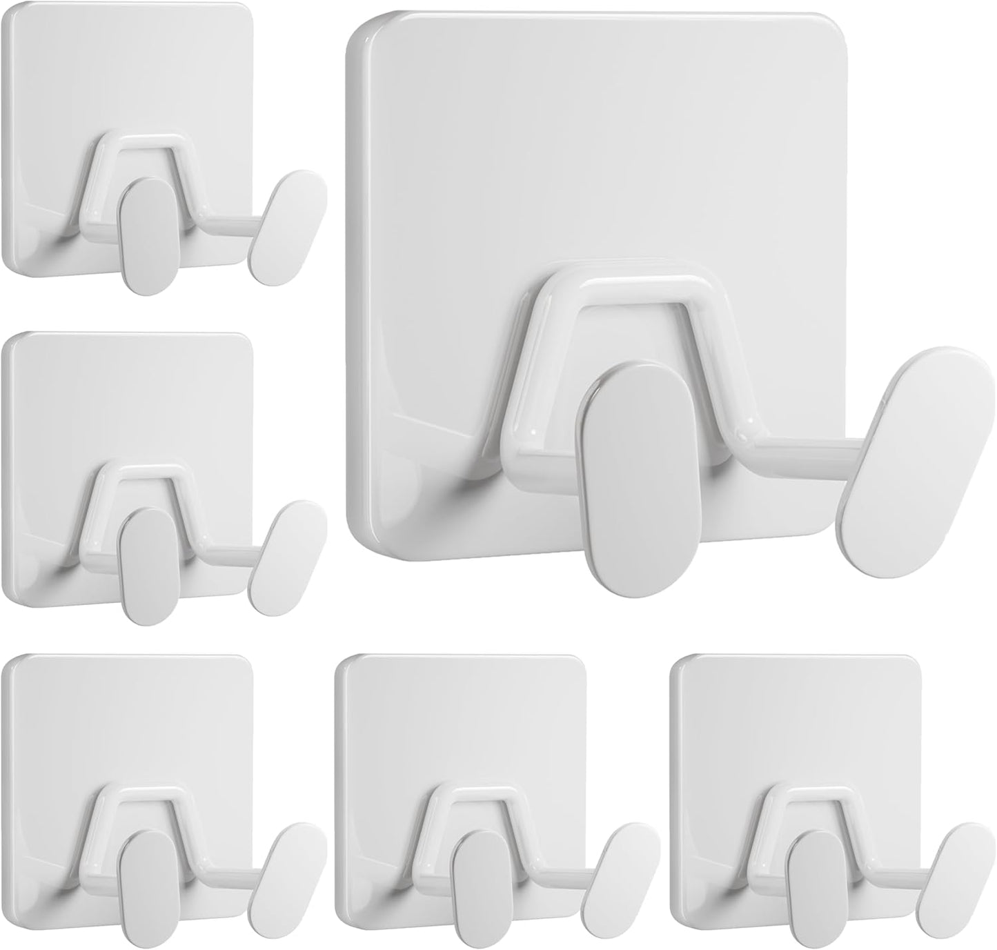 susswiff Shower Hooks for Inside Shower - Extra Sticky Stainless, Razor Holder Accessories, Wall Mounted Self-Adhesive Double Hooks for Razor, Loofah, Towel, Shaver, Coat, Key, Silver 6 Pack