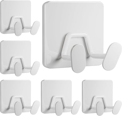 susswiff Shower Hooks for Inside Shower - Extra Sticky Stainless, Razor Holder Accessories, Wall Mounted Self-Adhesive Double Hooks for Razor, Loofah, Towel, Shaver, Coat, Key, Silver 6 Pack
